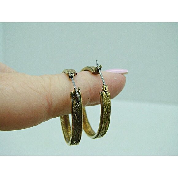 Lot of 3 Hoop and Semi Hoop Gold Tone Pierced Earrings 1" Minimalist - Picture 10 of 12